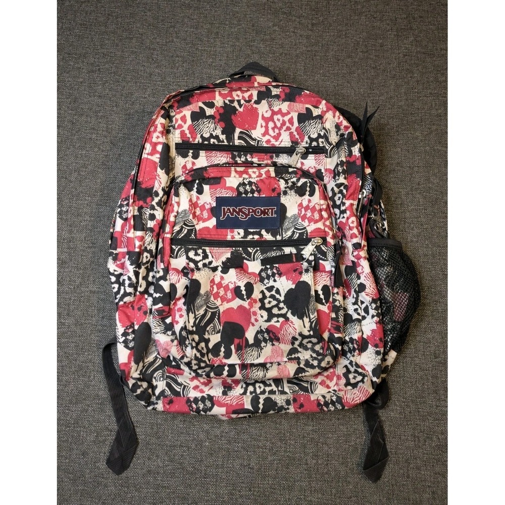 Jansport Superbreak Abstract Backpack Day School Bag Hearts Black Pink Geometric